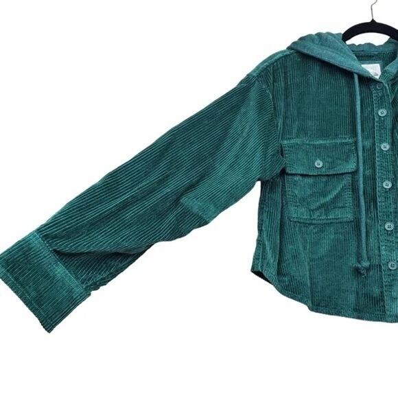 AE Green Hooded Cropped Corduroy Jacket - Picture 5 of 6